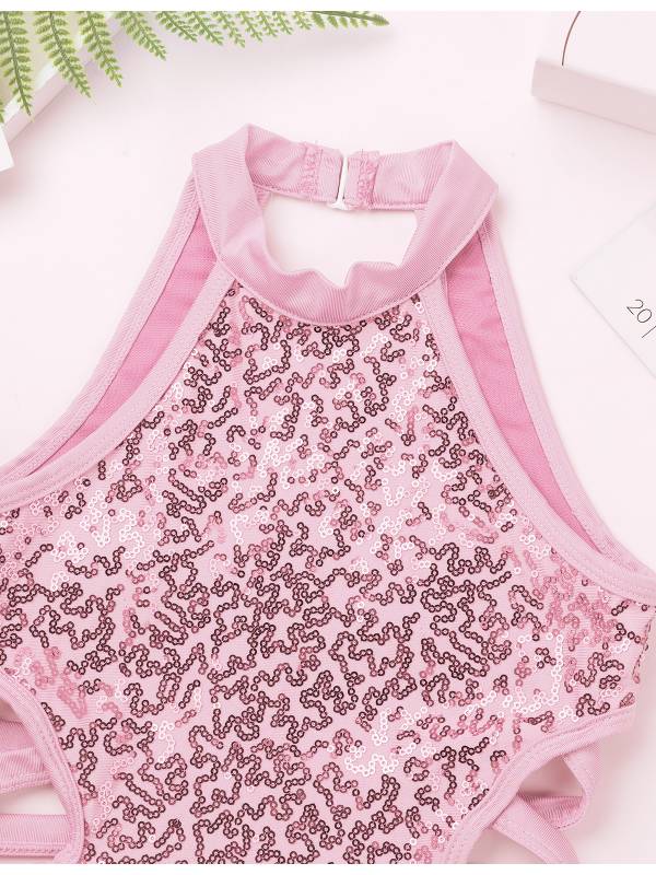 Kids Girls Sleeveless Allover Sequins Ballet Dance Leotard thumb