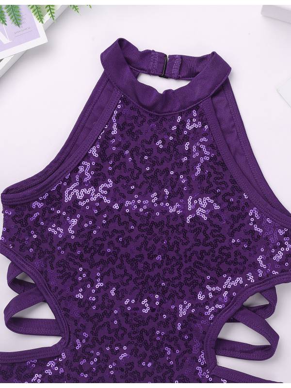 Kids Girls Sleeveless Allover Sequins Ballet Dance Leotard thumb