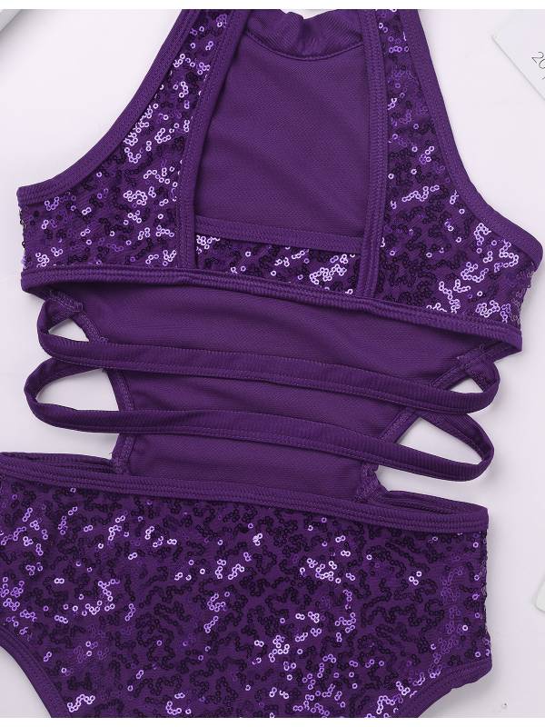 Kids Girls Sleeveless Allover Sequins Ballet Dance Leotard thumb