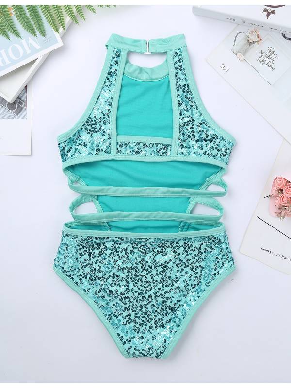 Kids Girls Sleeveless Allover Sequins Ballet Dance Leotard thumb