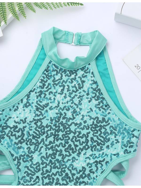 Kids Girls Sleeveless Allover Sequins Ballet Dance Leotard thumb