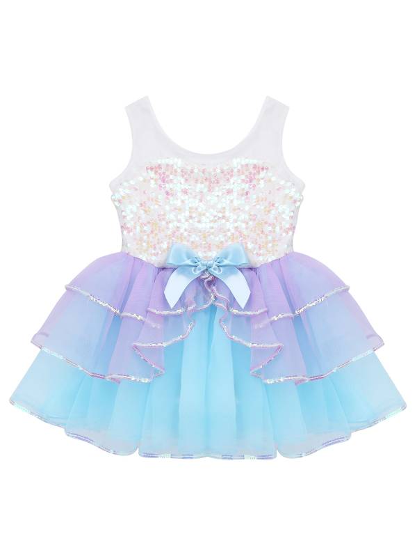 Kids Girls Sequins Bowknot Ballet Dance Leotard Tutu Dress thumb