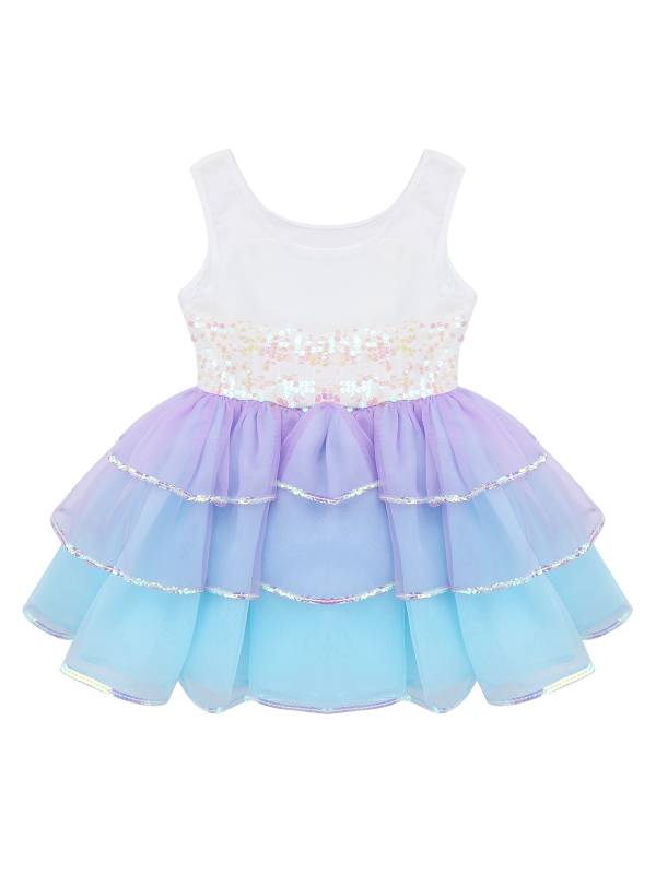 Kids Girls Sequins Bowknot Ballet Dance Leotard Tutu Dress thumb