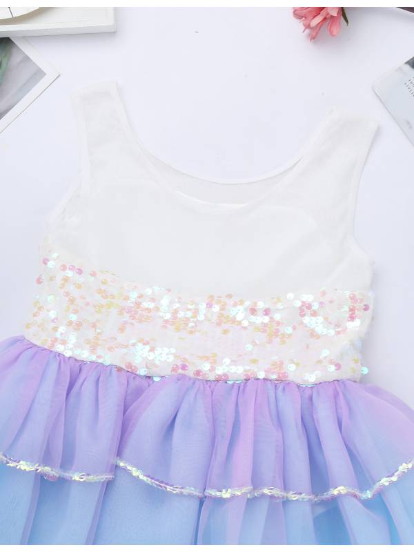 Kids Girls Sequins Bowknot Ballet Dance Leotard Tutu Dress thumb
