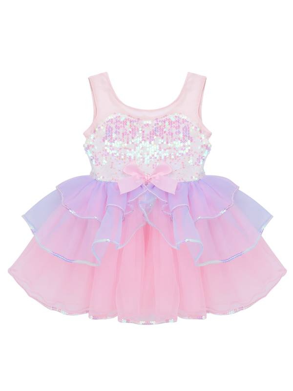 Kids Girls Sequins Bowknot Ballet Dance Leotard Tutu Dress thumb