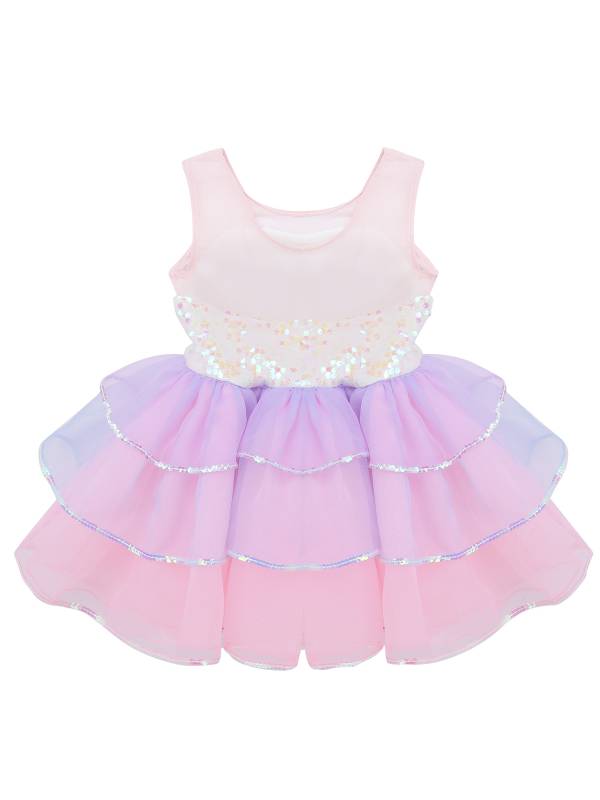 Kids Girls Sequins Bowknot Ballet Dance Leotard Tutu Dress thumb