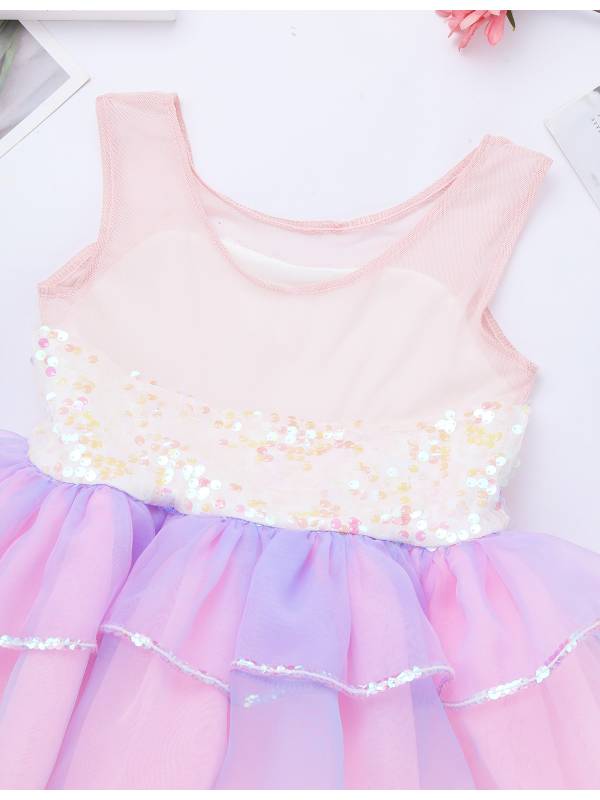 Kids Girls Sequins Bowknot Ballet Dance Leotard Tutu Dress thumb