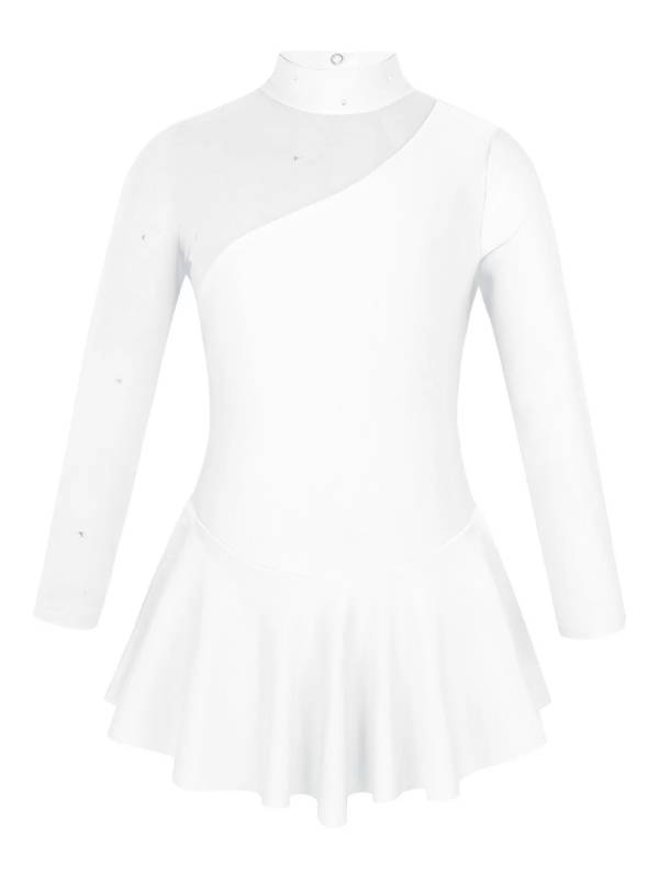 Kids Girls Long Sleeves Tulle Ice Skating Roller Skating Leotard Dress thumb