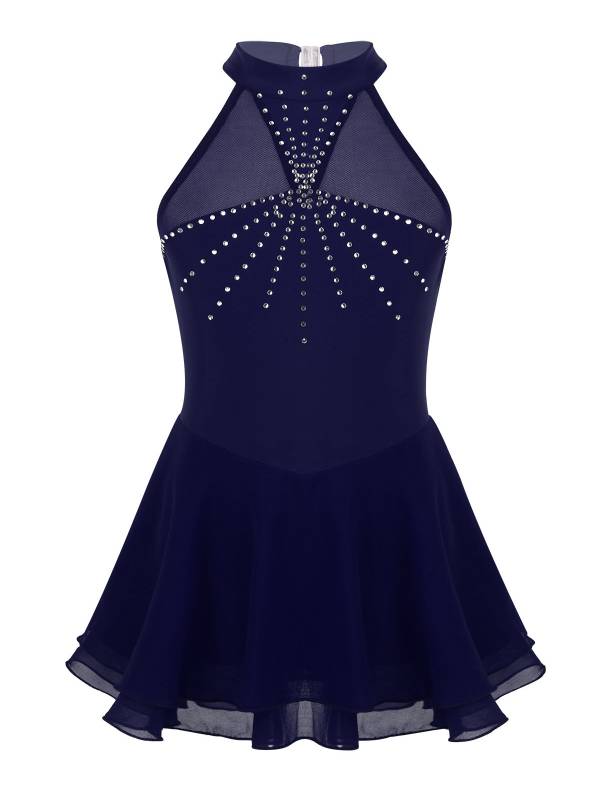 Kids Girls Sleeveless Figure Skating Leotard Dress with Rhinestone thumb