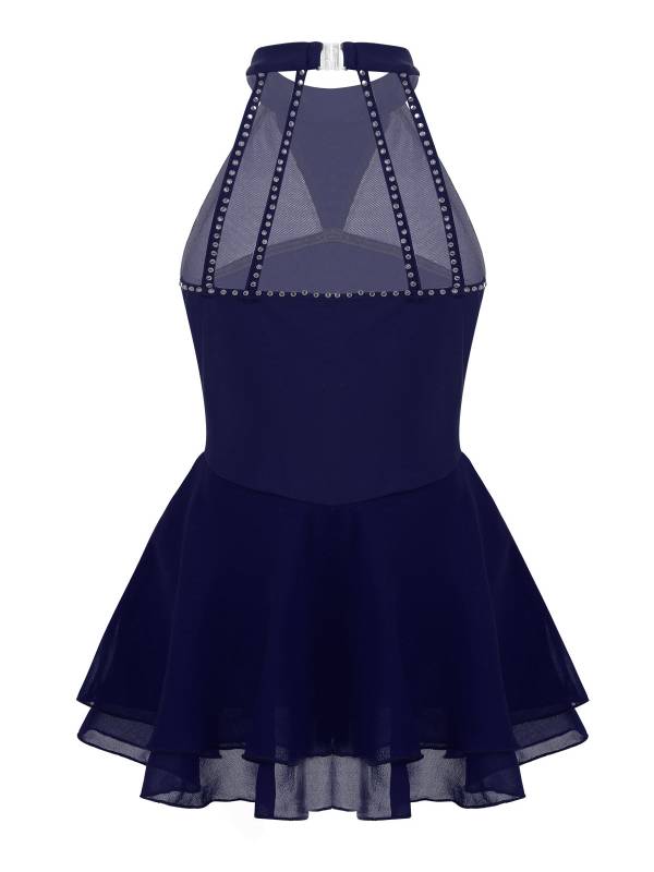 Kids Girls Sleeveless Figure Skating Leotard Dress with Rhinestone thumb