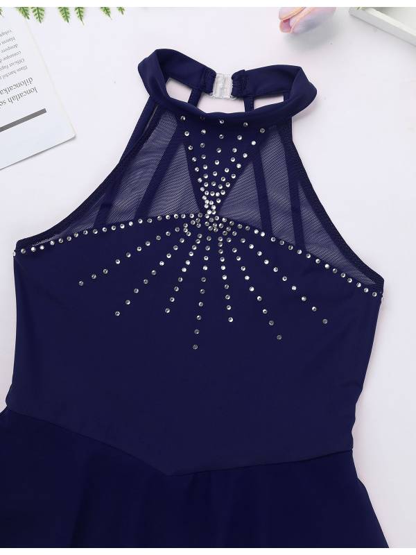 Kids Girls Sleeveless Figure Skating Leotard Dress with Rhinestone thumb
