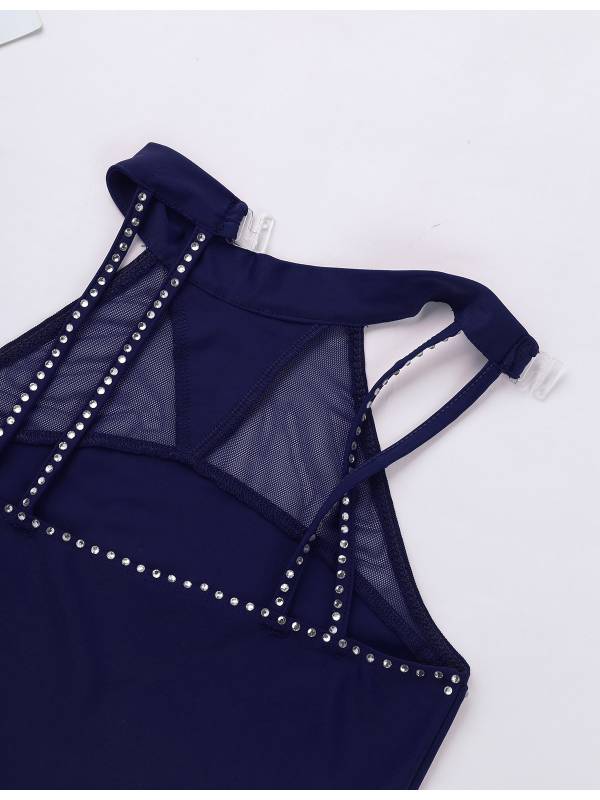 Kids Girls Sleeveless Figure Skating Leotard Dress with Rhinestone thumb
