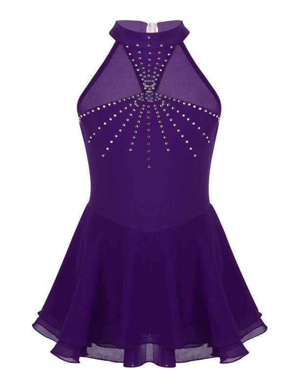 Kids Girls Sleeveless Figure Skating Leotard Dress with Rhinestone thumb