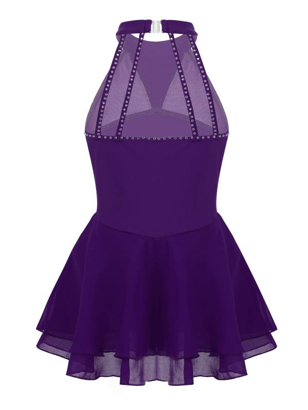 Kids Girls Sleeveless Figure Skating Leotard Dress with Rhinestone thumb