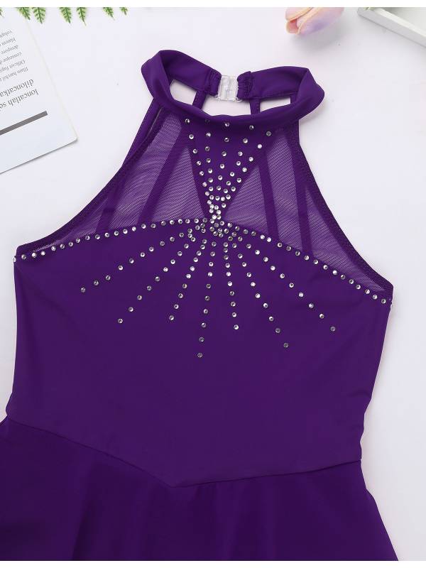Kids Girls Sleeveless Figure Skating Leotard Dress with Rhinestone thumb