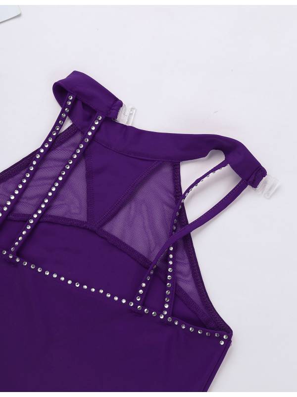 Kids Girls Sleeveless Figure Skating Leotard Dress with Rhinestone thumb