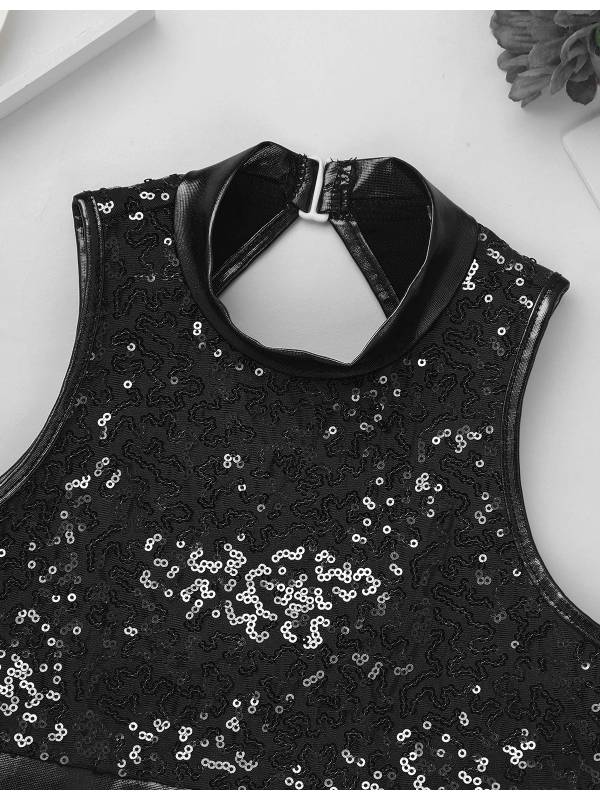 Kids Girls 2pcs Sequins Sleeveless Crop Top and Shorts Set for Jazz Dance thumb