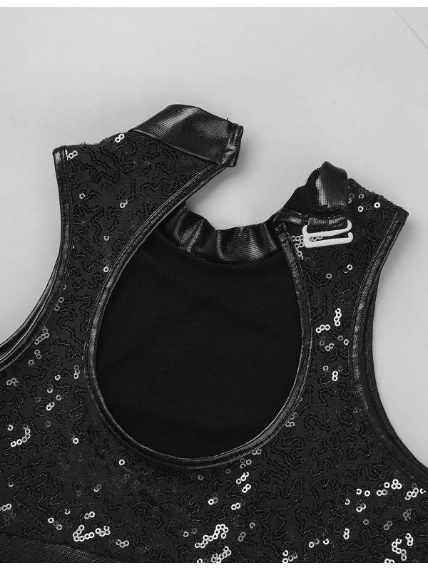 Kids Girls 2pcs Sequins Sleeveless Crop Top and Shorts Set for Jazz Dance thumb