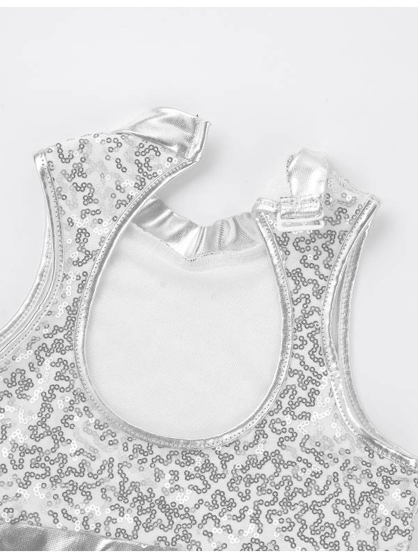 Kids Girls 2pcs Sequins Sleeveless Crop Top and Shorts Set for Jazz Dance thumb