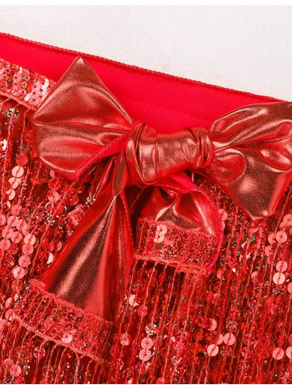 Women 2Pcs Sequin Tassels Halter Neck Bra and Hip Wrap Skirts Belly Dance Set thumb