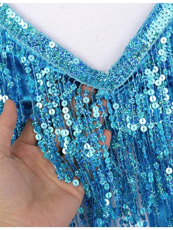 Women 2Pcs Sequin Tassels Halter Neck Bra and Hip Wrap Skirts Belly Dance Set thumb