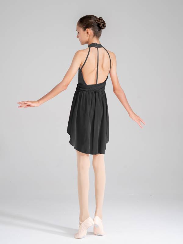 Kids Girls Sleeveless Ruched Chiffon Lyrical Dance Leotard Dress thumb