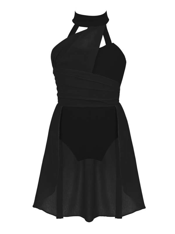 Kids Girls Sleeveless Ruched Chiffon Lyrical Dance Leotard Dress thumb