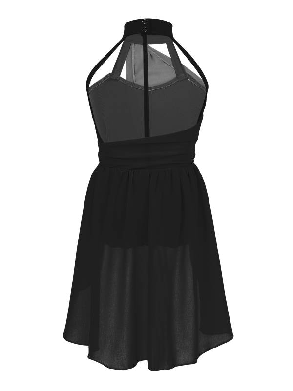 Kids Girls Sleeveless Ruched Chiffon Lyrical Dance Leotard Dress thumb