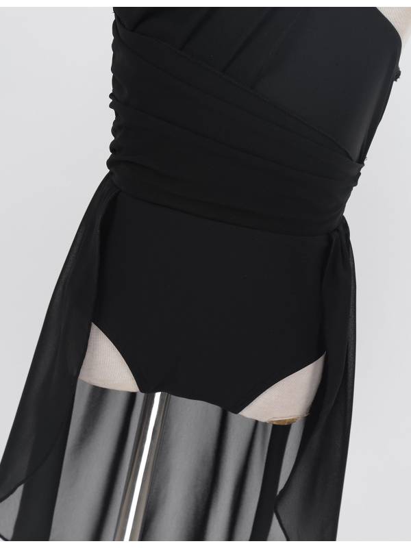 Kids Girls Sleeveless Ruched Chiffon Lyrical Dance Leotard Dress thumb