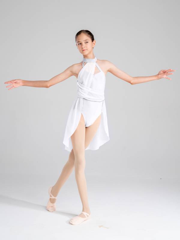 Kids Girls Sleeveless Ruched Chiffon Lyrical Dance Leotard Dress thumb