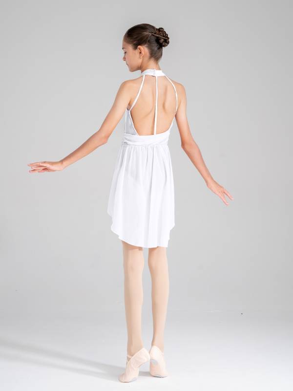 Kids Girls Sleeveless Ruched Chiffon Lyrical Dance Leotard Dress thumb