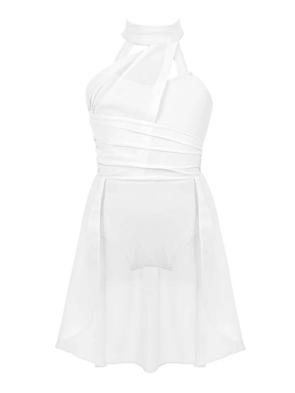 Kids Girls Sleeveless Ruched Chiffon Lyrical Dance Leotard Dress thumb