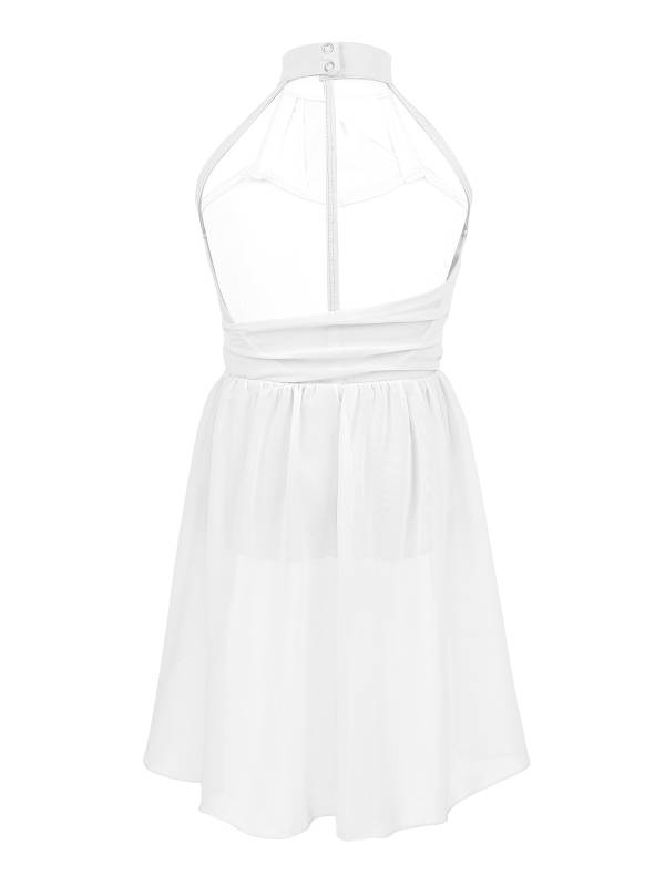 Kids Girls Sleeveless Ruched Chiffon Lyrical Dance Leotard Dress thumb