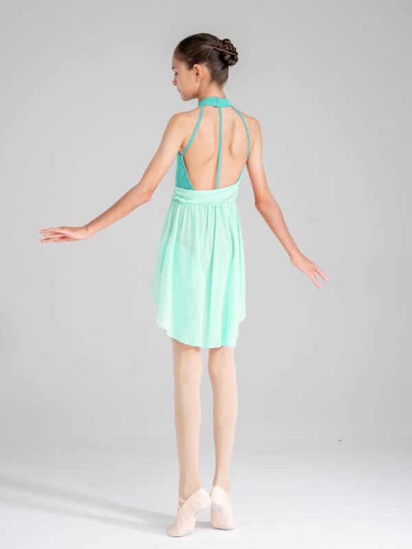 Kids Girls Sleeveless Ruched Chiffon Lyrical Dance Leotard Dress thumb