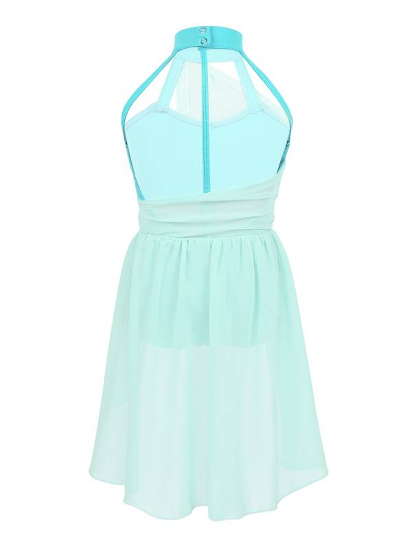 Kids Girls Sleeveless Ruched Chiffon Lyrical Dance Leotard Dress thumb