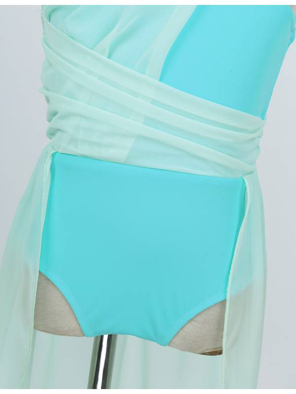 Kids Girls Sleeveless Ruched Chiffon Lyrical Dance Leotard Dress thumb