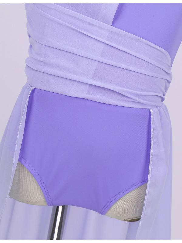 Kids Girls Sleeveless Ruched Chiffon Lyrical Dance Leotard Dress thumb