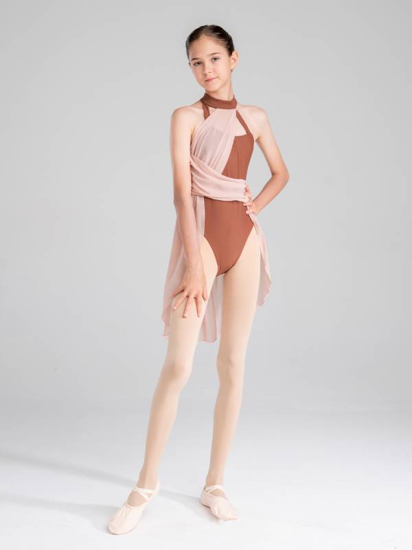 Kids Girls Sleeveless Ruched Chiffon Lyrical Dance Leotard Dress thumb