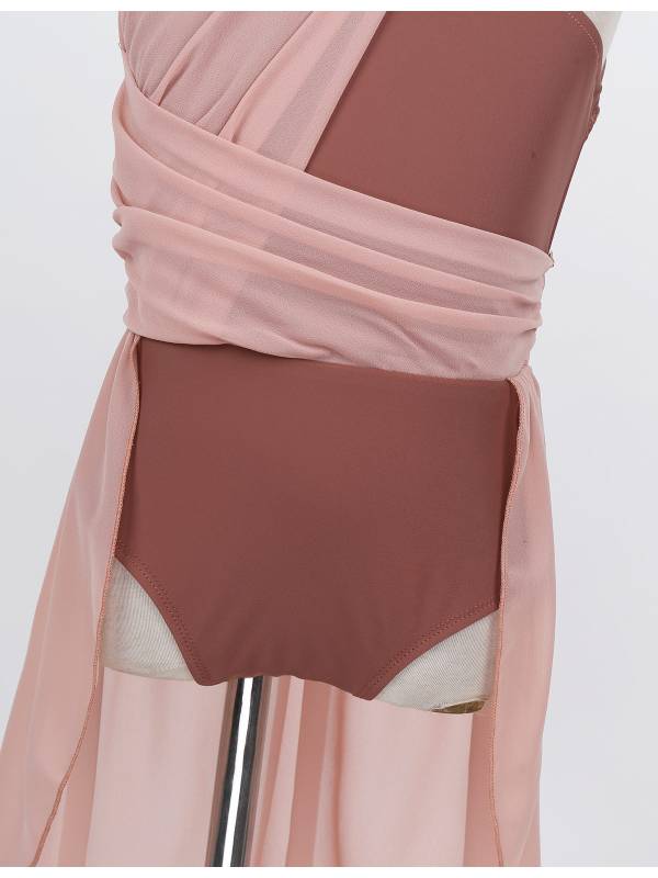 Kids Girls Sleeveless Ruched Chiffon Lyrical Dance Leotard Dress thumb