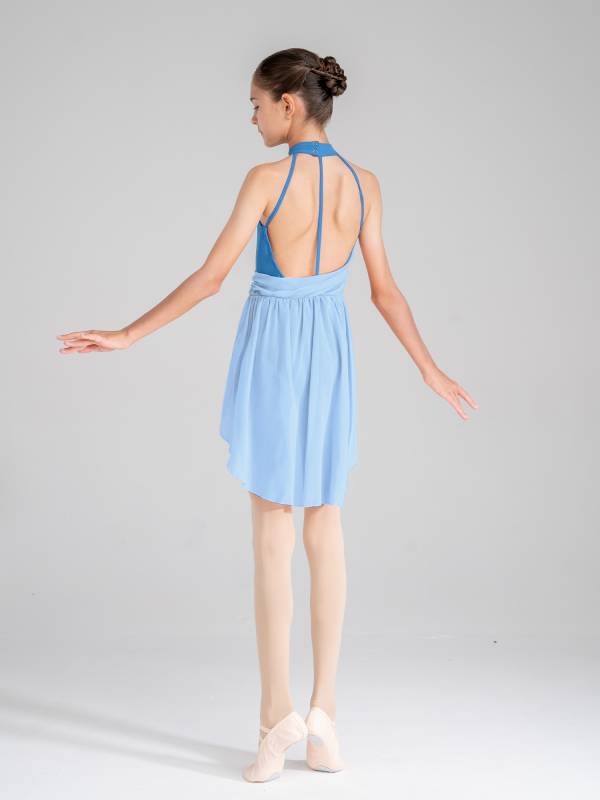 Kids Girls Sleeveless Ruched Chiffon Lyrical Dance Leotard Dress thumb