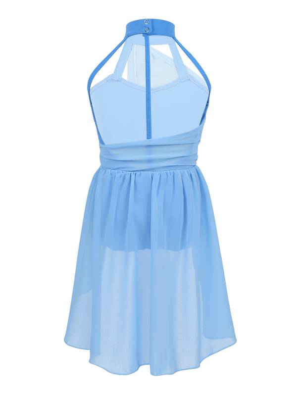 Kids Girls Sleeveless Ruched Chiffon Lyrical Dance Leotard Dress thumb