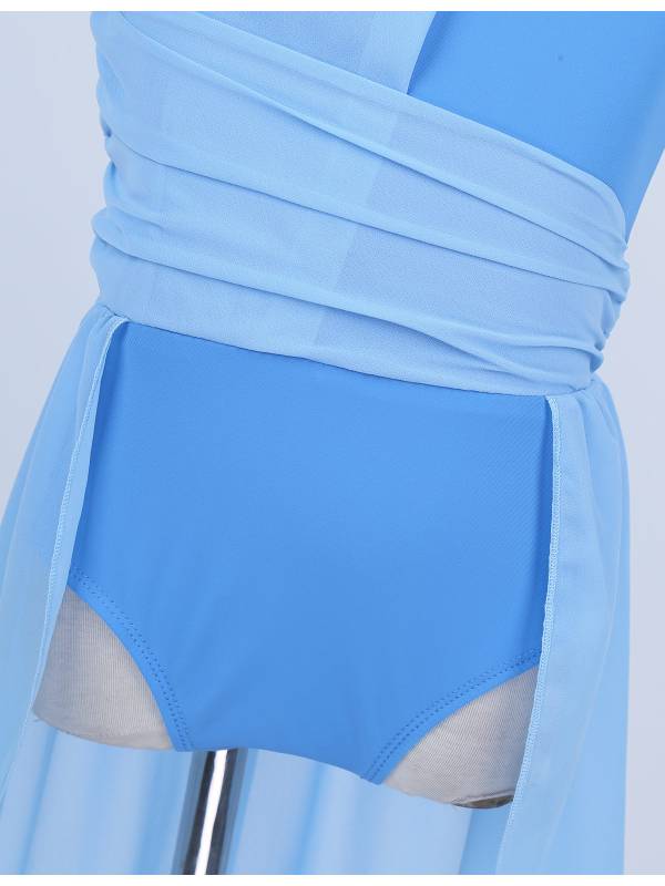 Kids Girls Sleeveless Ruched Chiffon Lyrical Dance Leotard Dress thumb