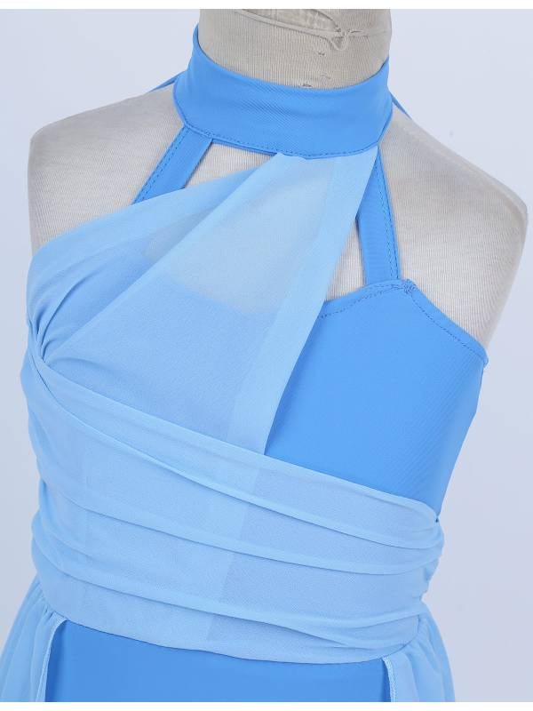 Kids Girls Sleeveless Ruched Chiffon Lyrical Dance Leotard Dress thumb