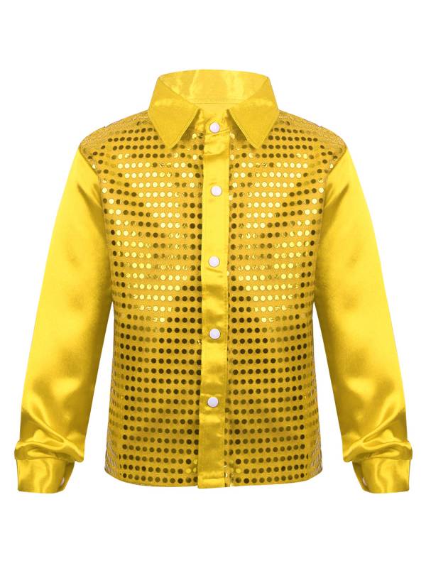 Kids Boys Glittery Sequin Long Sleeve Latin Dance Shirt thumb