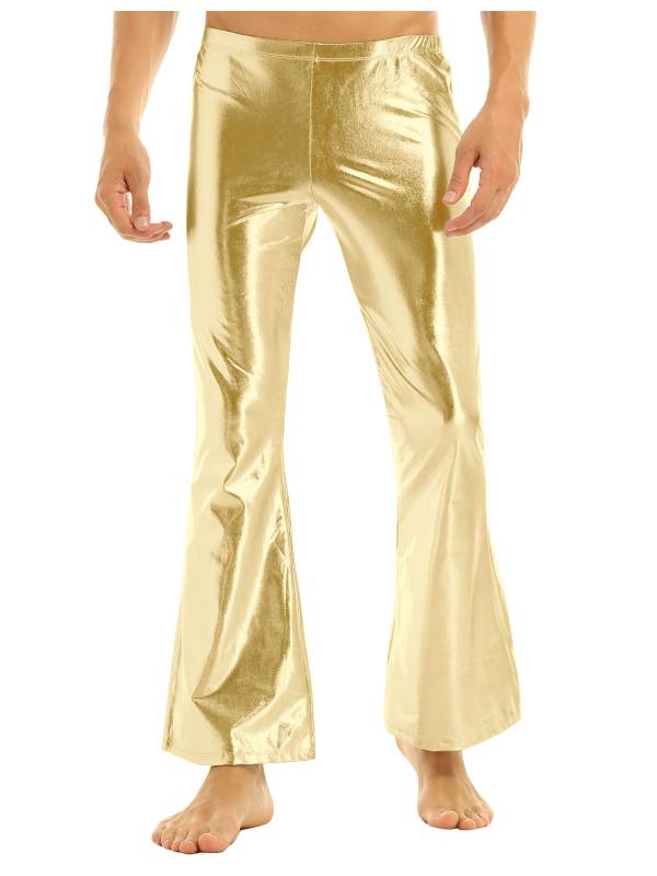 Men Shiny Metallic Bell Bottom Disco Pants thumb