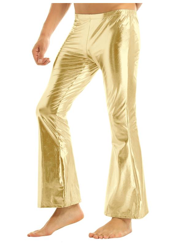 Men Shiny Metallic Bell Bottom Disco Pants thumb