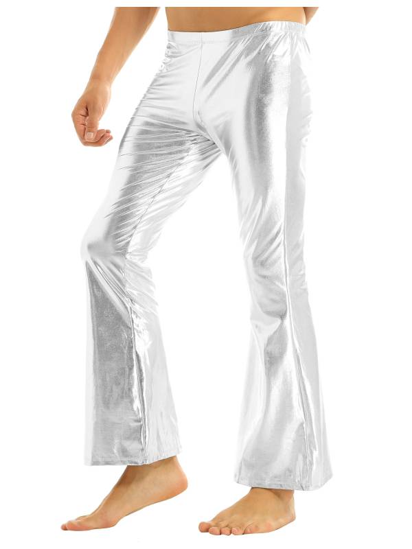 Men Shiny Metallic Bell Bottom Disco Pants thumb