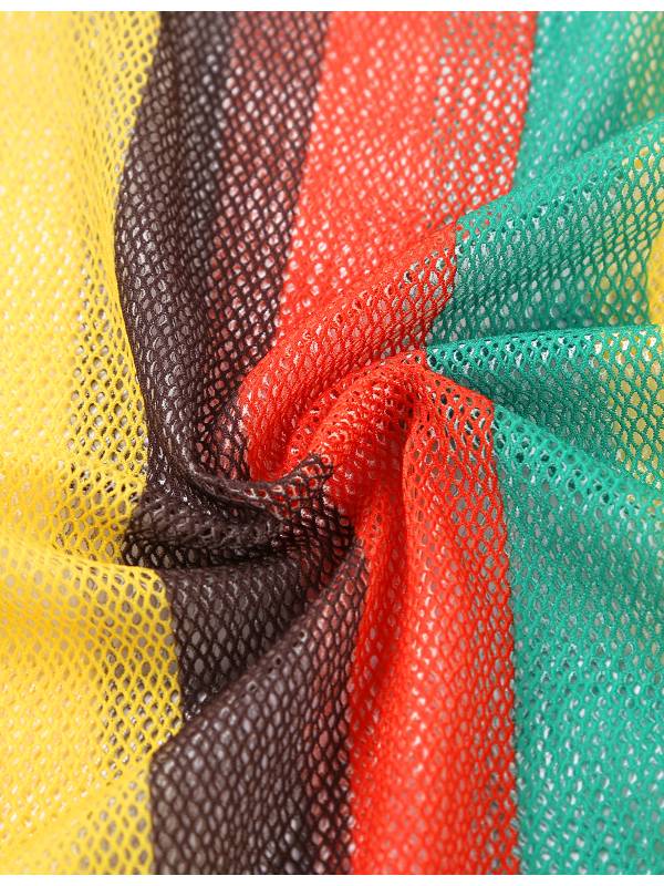 Women Rainbow Striped Fishnet One Piece Swimsuit thumb