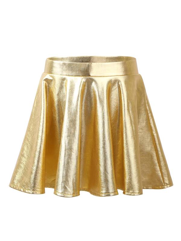 Kids Girls Glossy Metallic Pleated A-Line Skirt Jazz Dance Skirt thumb