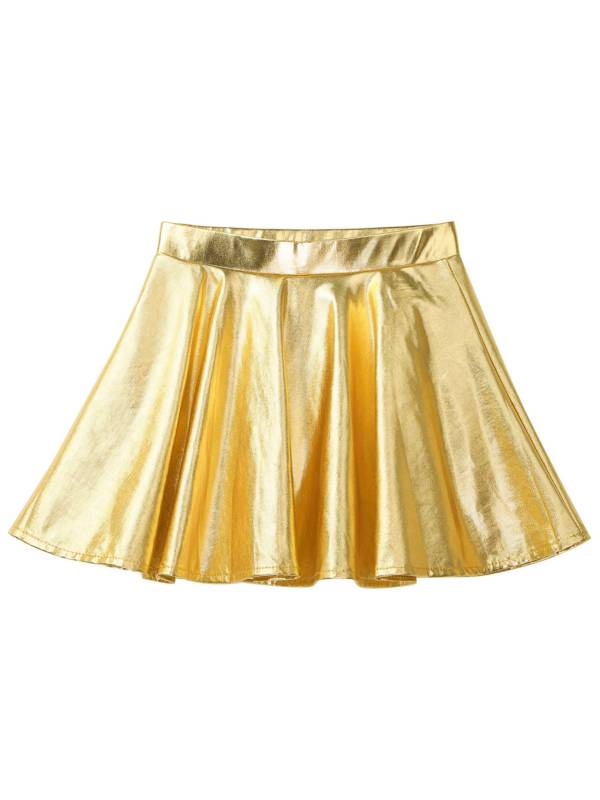 Kids Girls Glossy Metallic Pleated A-Line Skirt Jazz Dance Skirt thumb